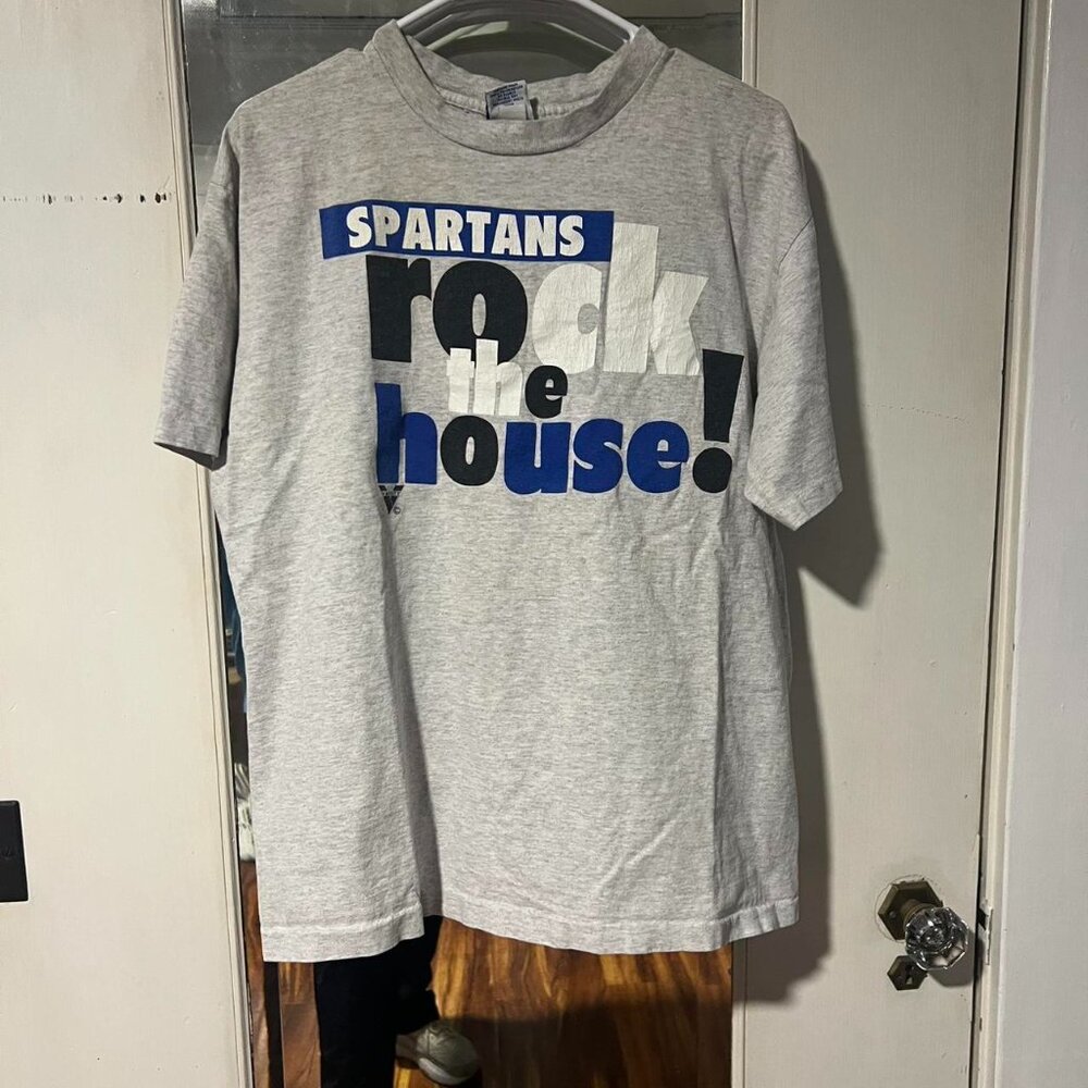 Grey and blue vintage 90s Spartans Rock Like The House t-shirt tee #90sfashion